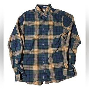 Eddie Bauer Flannel Shirt Tall Large Slim Fit LT Heavyweight Plaid Button Green